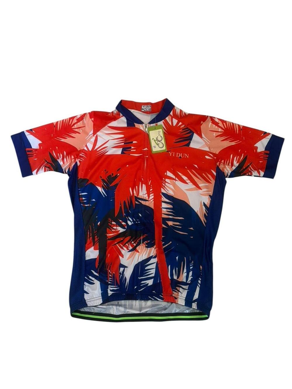 Men’s XXL Yi Dun Cycling Jersey New With Tags Red Blue Tropical Pattern Vibrant